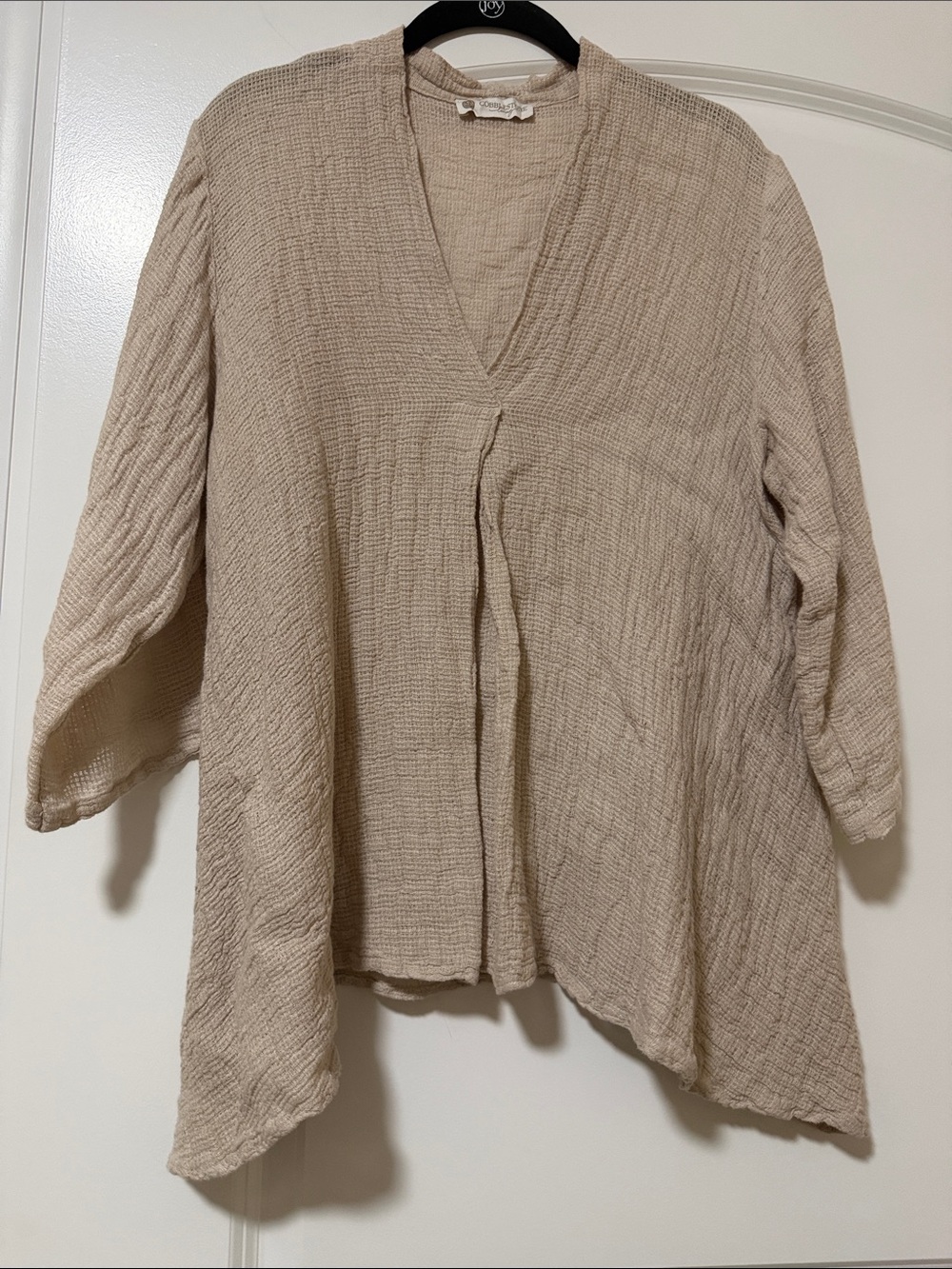 Relaxed Cream Textured V-Neck Tunic Top